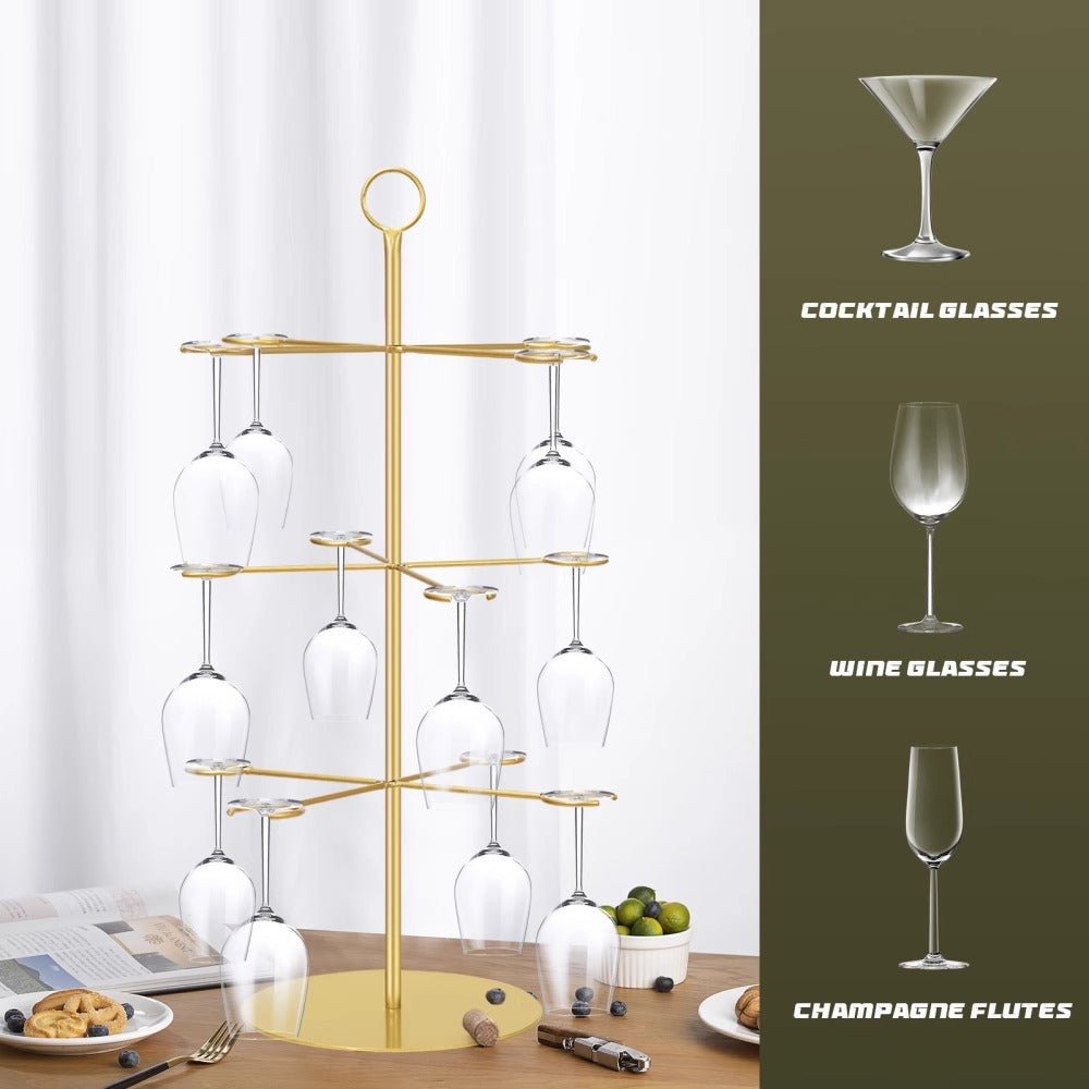 3 - Tier Champagne Glass Holder Tower 22" Gold - YauSpark