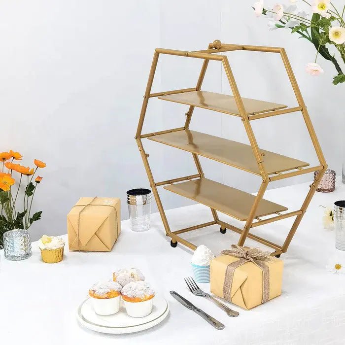 3 - Tier Metal Hexagon Cupcake Stand 21" Matte Gold - YauSpark