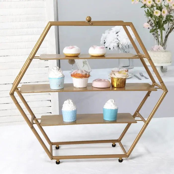 3 - Tier Metal Hexagon Cupcake Stand 21" Matte Gold - YauSpark
