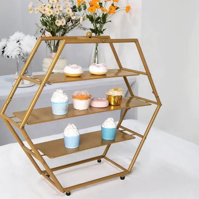 3 - Tier Metal Hexagon Cupcake Stand 21" Matte Gold - YauSpark
