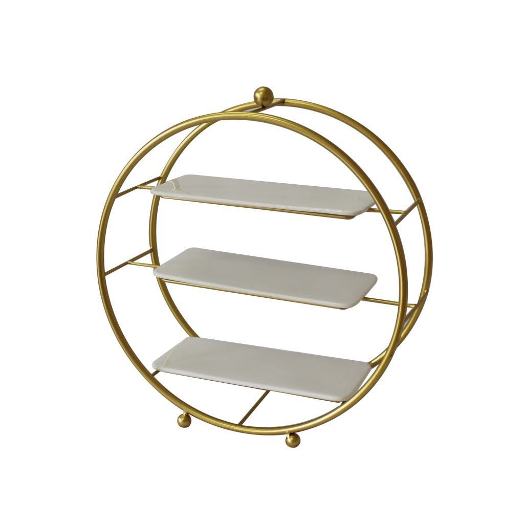 3 - Tier Metal Round Cupcake Stand 16" Matte Gold - YauSpark