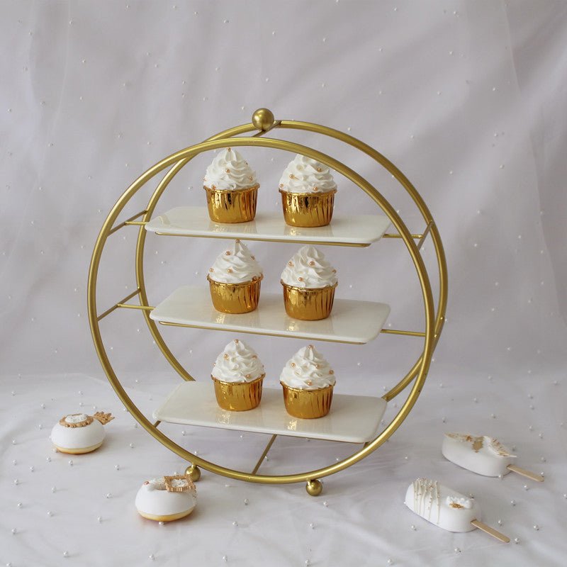 3 - Tier Metal Round Cupcake Stand 16" Matte Gold - YauSpark