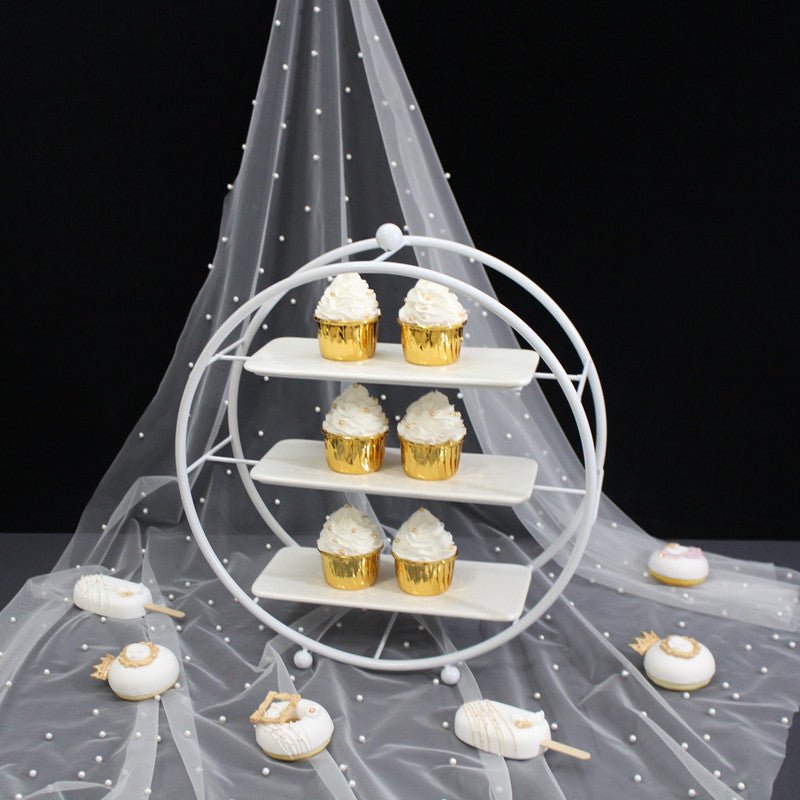 3 - Tier Metal Round Cupcake Stand 16" Matte White - YauSpark