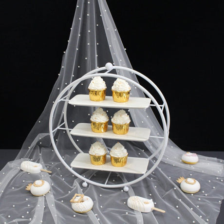 3 - Tier Metal Round Cupcake Stand 16" Matte White - YauSpark
