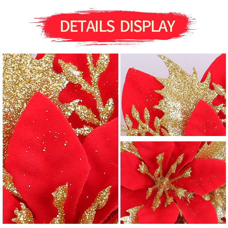30Pcs Glitter Artificial Flower Poinsettia Decorations Christmas Tree Flower 5.5" Gold - YauSpark