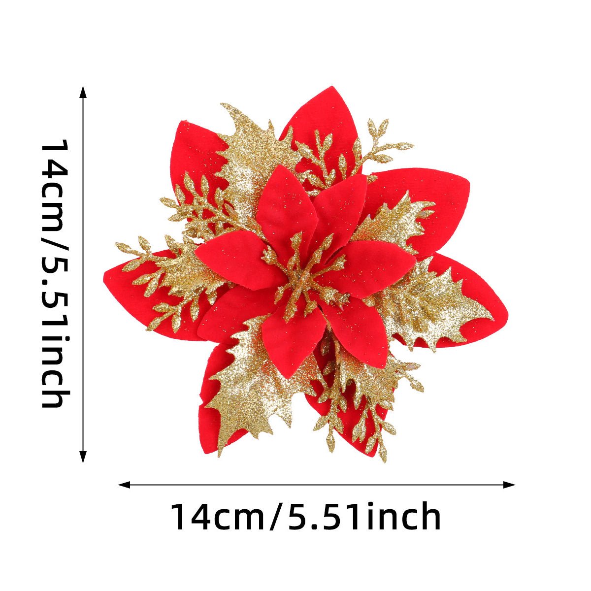 30Pcs Glitter Artificial Flower Poinsettia Decorations Christmas Tree Flower 5.5" Gold Red - YauSpark
