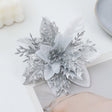 30Pcs Glitter Artificial Flower Poinsettia Decorations Christmas Tree Flower 5.5" Silver - YauSpark