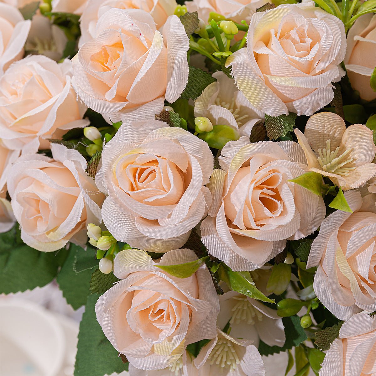 4 Bushes Artificial Rose Bridal Bouquet 12" Champagne - YauSpark