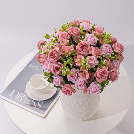 4 Bushes Artificial Rose Bridal Bouquet 12" Lotus Color - YauSpark