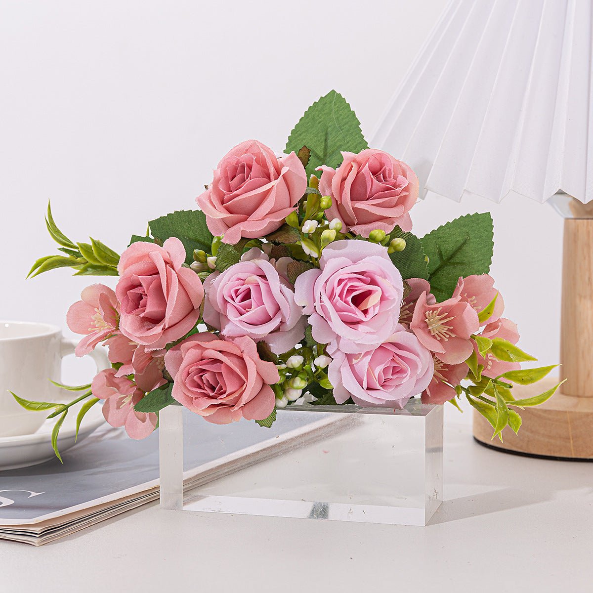 4 Bushes Artificial Rose Bridal Bouquet 12" Lotus Color - YauSpark