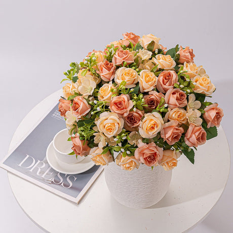 4 Bushes Artificial Rose Bridal Bouquet 12" Orange - YauSpark