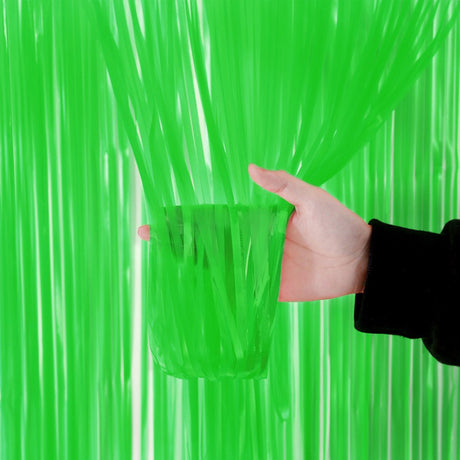 4 Pack Maca Foil Fringe Curtain Party Backdrop 3.3x6.6 Ft Fluorescent Green - YauSpark