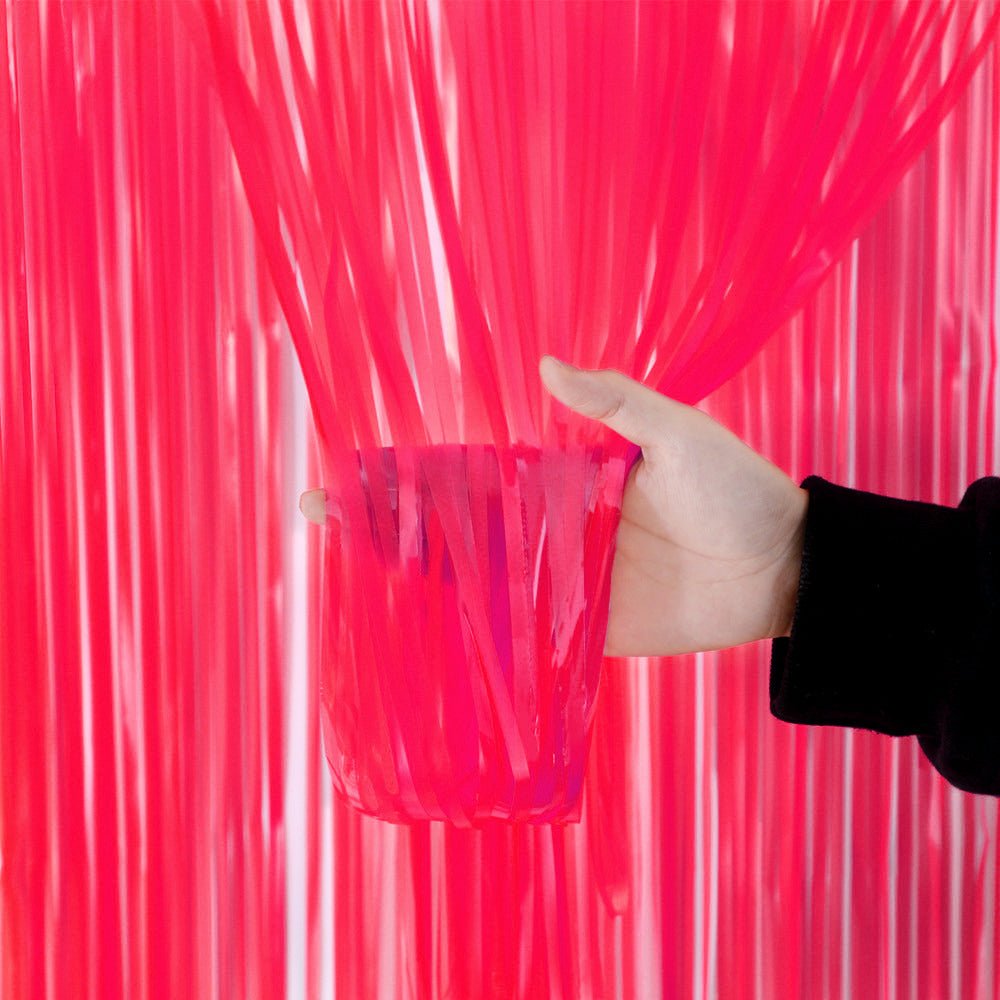 4 Pack Maca Foil Fringe Curtain Party Backdrop 3.3x6.6 Ft Fluorescent Rose Red - YauSpark