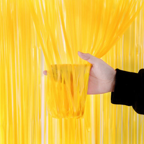 4 Pack Maca Foil Fringe Curtain Party Backdrop 3.3x6.6 Ft Fluorescent Yellow - YauSpark