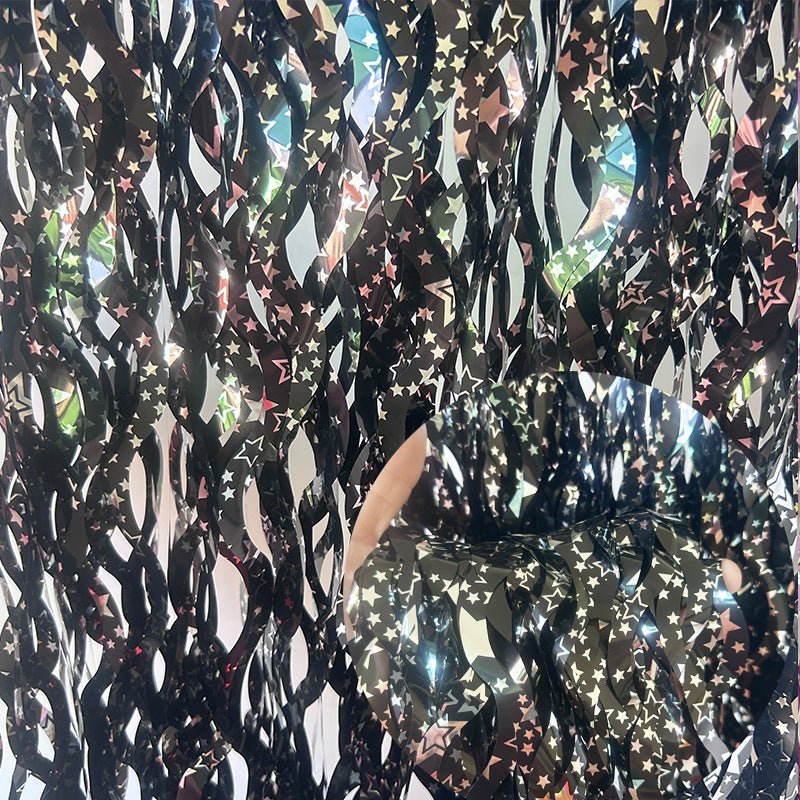 4 Pack Wavy Foil Fringe Curtain Party Backdrop 3.3x6.6 Ft Ceramic Black - YauSpark