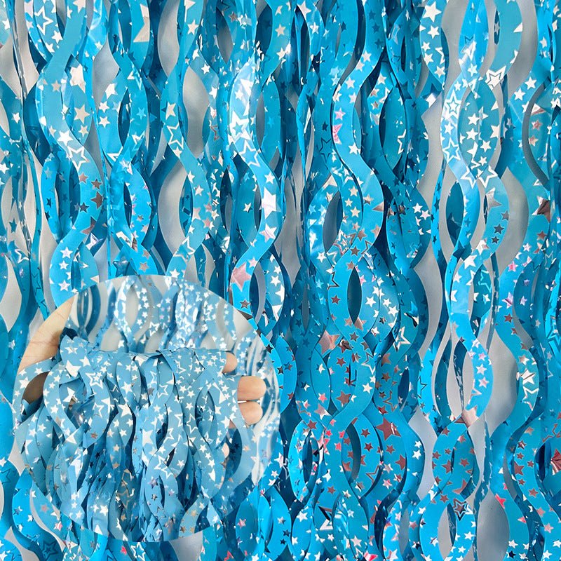 4 Pack Wavy Foil Fringe Curtain Party Backdrop 3.3x6.6 Ft Ceramic Lake Blue - YauSpark