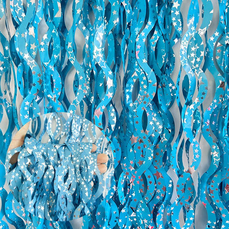 4 Pack Wavy Foil Fringe Curtain Party Backdrop 3.3x6.6 Ft Ceramic Lake Blue - YauSpark