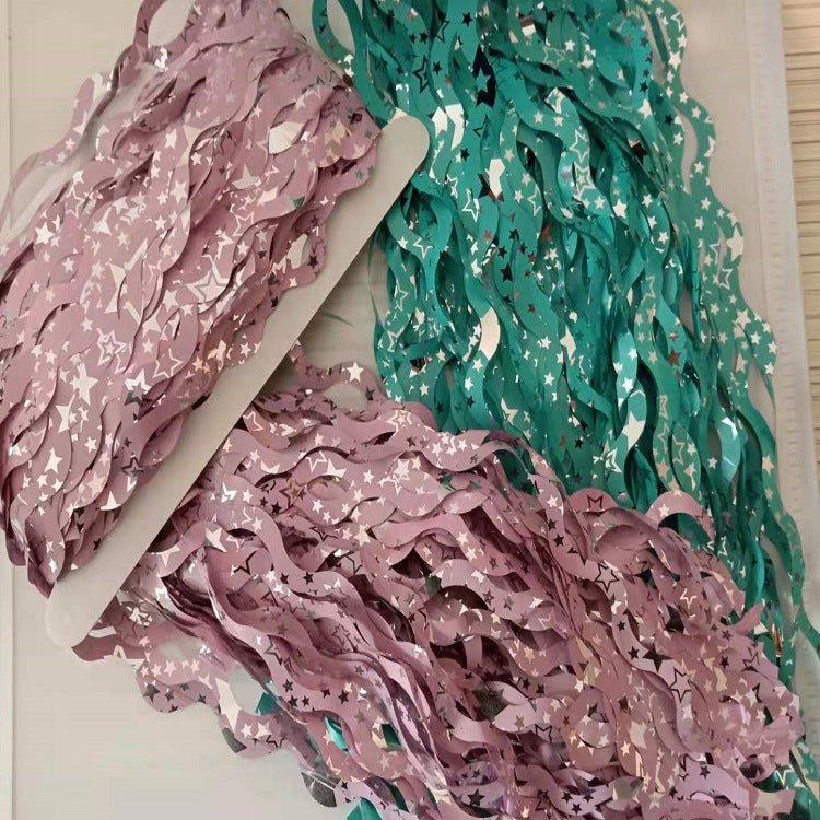 4 Pack Wavy Foil Fringe Curtain Party Backdrop 3.3x6.6 Ft Ceramic Light Green - YauSpark