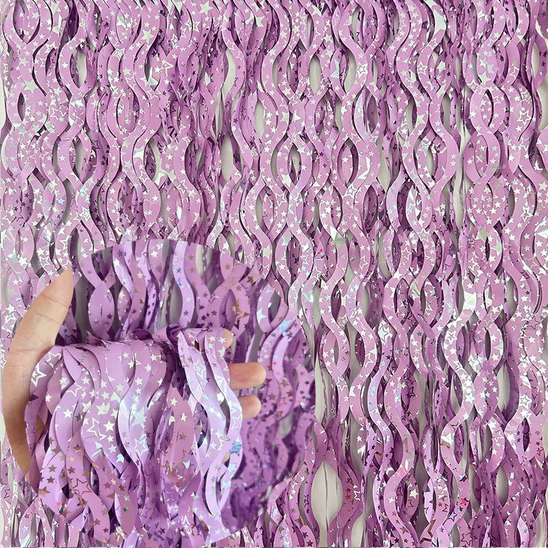 4 Pack Wavy Foil Fringe Curtain Party Backdrop 3.3x6.6 Ft Ceramic Purple - YauSpark