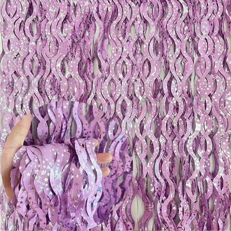 4 Pack Wavy Foil Fringe Curtain Party Backdrop 3.3x6.6 Ft Ceramic Purple - YauSpark
