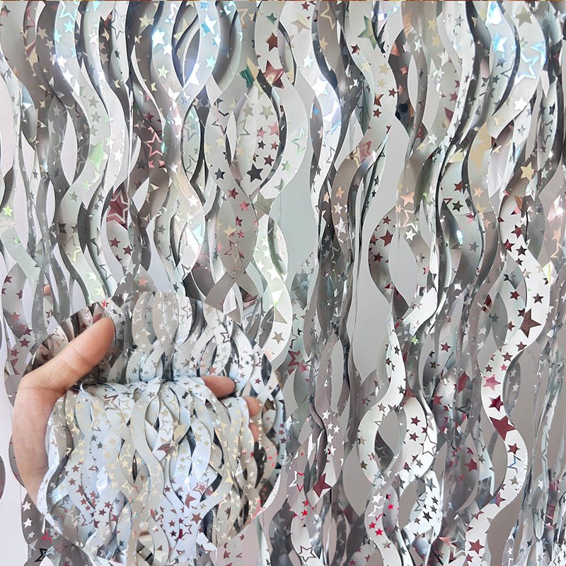 4 Pack Wavy Foil Fringe Curtain Party Backdrop 3.3x6.6 Ft Ceramic White - YauSpark