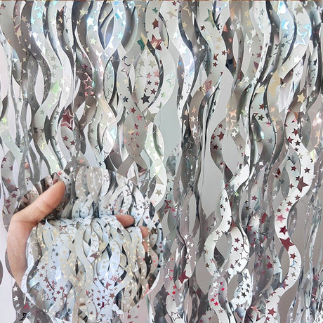 4 Pack Wavy Foil Fringe Curtain Party Backdrop 3.3x6.6 Ft Ceramic White - YauSpark