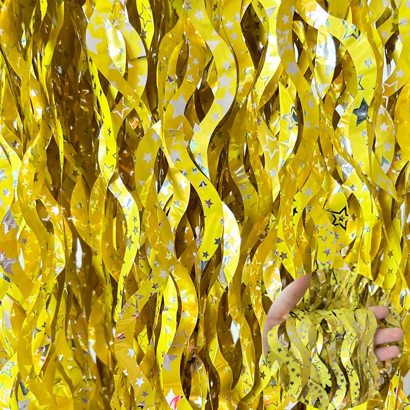 4 Pack Wavy Foil Fringe Curtain Party Backdrop 3.3x6.6 Ft Ceramic Yellow - YauSpark