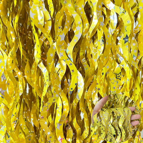 4 Pack Wavy Foil Fringe Curtain Party Backdrop 3.3x6.6 Ft Ceramic Yellow - YauSpark