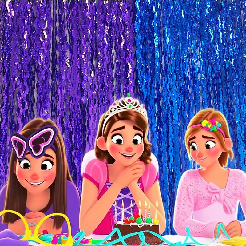 4 Pack Wavy Foil Fringe Curtain Party Backdrop 3.3x6.6 Ft Laser Light Blue - YauSpark