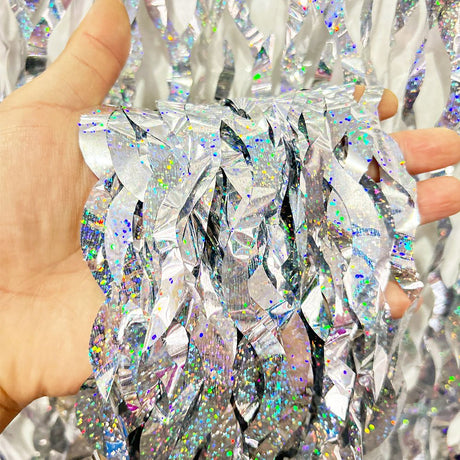 4 Pack Wavy Foil Fringe Curtain Party Backdrop 3.3x6.6 Ft Laser Silver - YauSpark