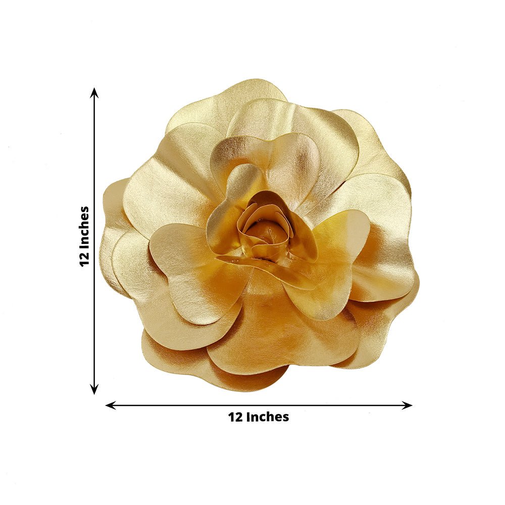 4 Packs Of Simulated Golden Rose Flower Wall Decoration 12" - YauSpark