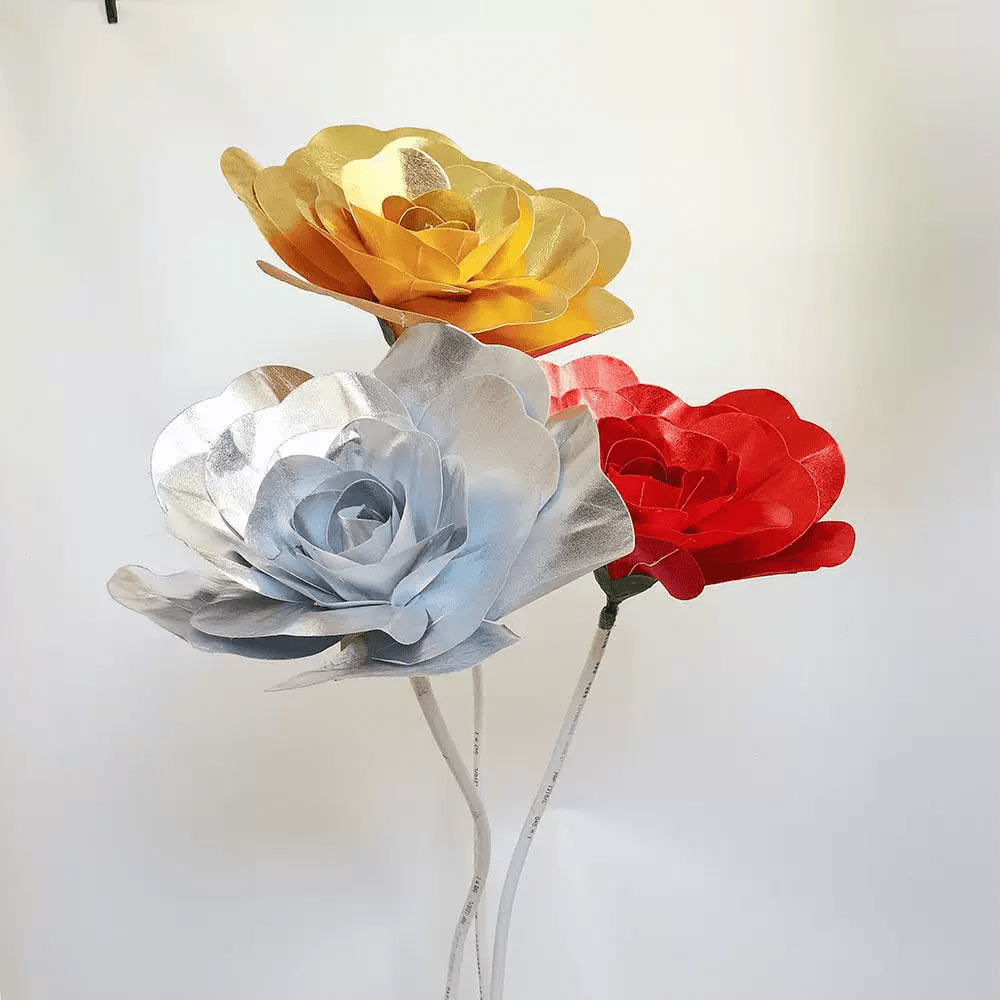 4 Packs Of Simulated Sliver Rose Flower Wall Decoration 24" - YauSpark