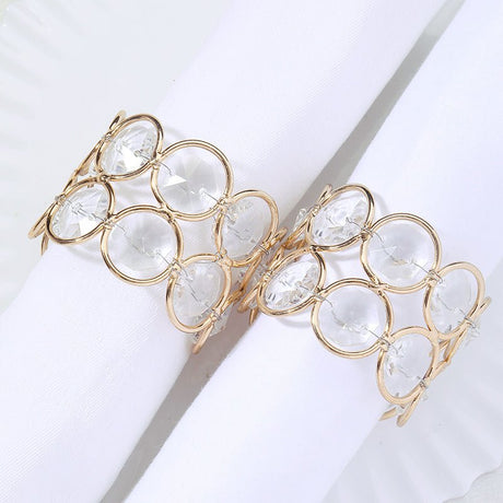 4 Pc ShinyAcrylic Crystal Gem Beaded Napkin Rings Gold - YauSpark