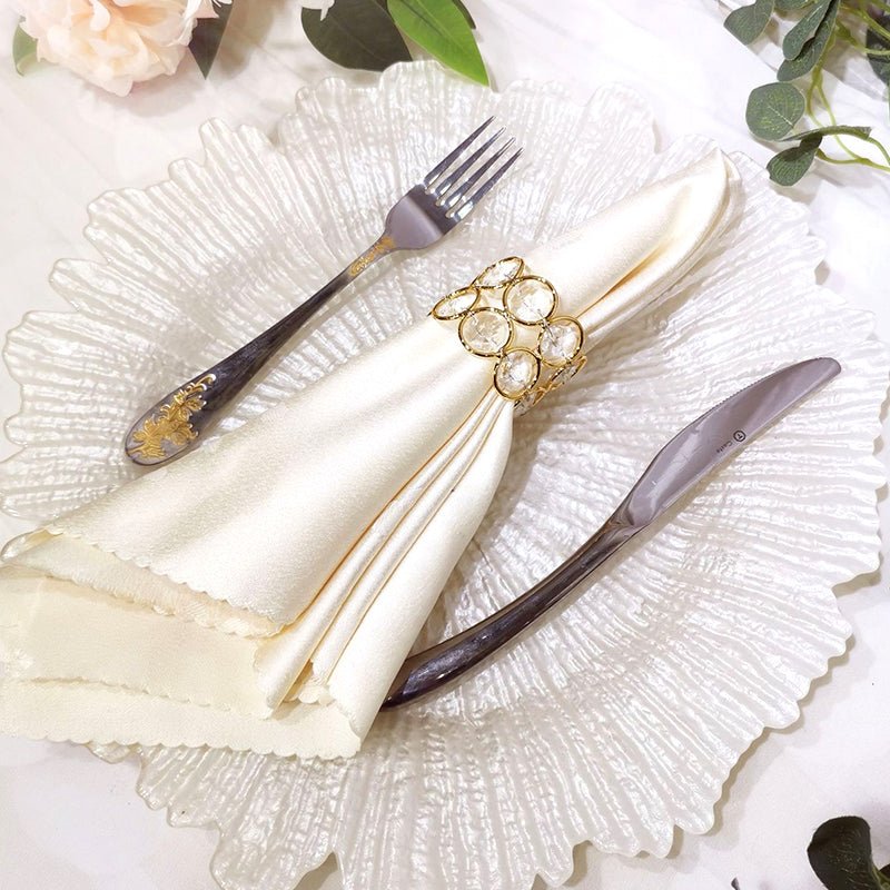 4 Pc ShinyAcrylic Crystal Gem Beaded Napkin Rings Gold - YauSpark