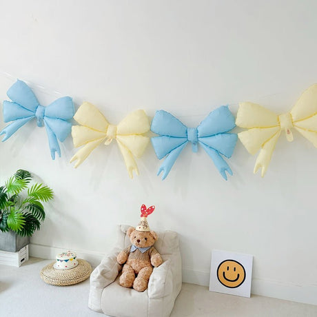 4 Pcs Giant Party Bow Balloons 30"x25" Blue Milky White - YauSpark