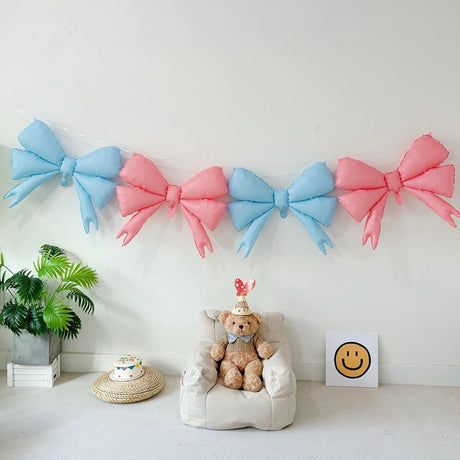 4 Pcs Giant Party Bow Balloons 30"x25" Blue Pink - YauSpark