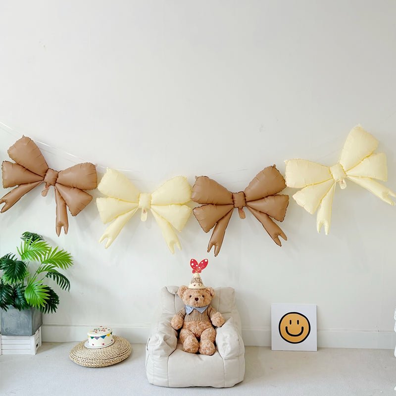 4 Pcs Giant Party Bow Balloons 30"x25" Brown Milky White - YauSpark