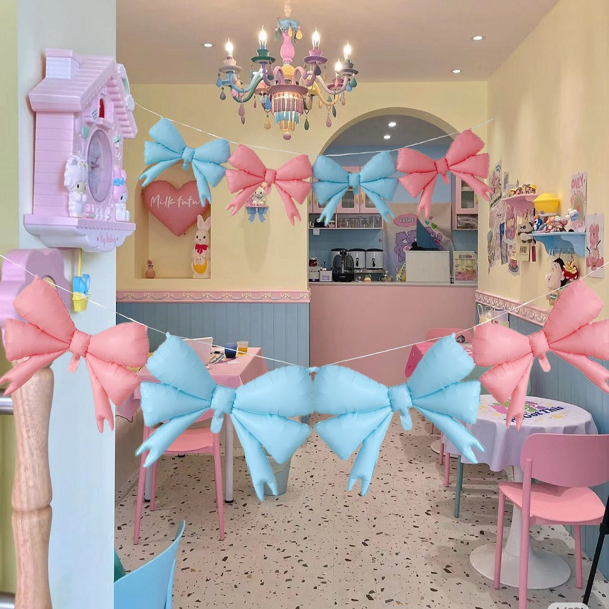 4 Pcs Giant Party Bow Balloons 30"x25" Pink Milky White - YauSpark