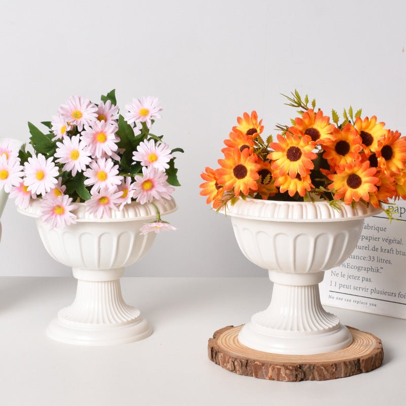 4 Pcs White Crafted All Weather Roman Inspired Pedestal Column Flower Plant Stand Pot - PVC 10" - YauSpark