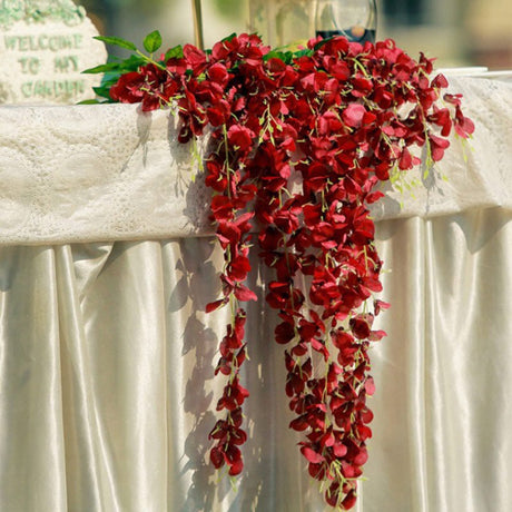 5 Pc Artificial Silk Hanging Wisteria Flower Garland Vines, 3 Strands in 1 Bush 44" Burgundy - YauSpark