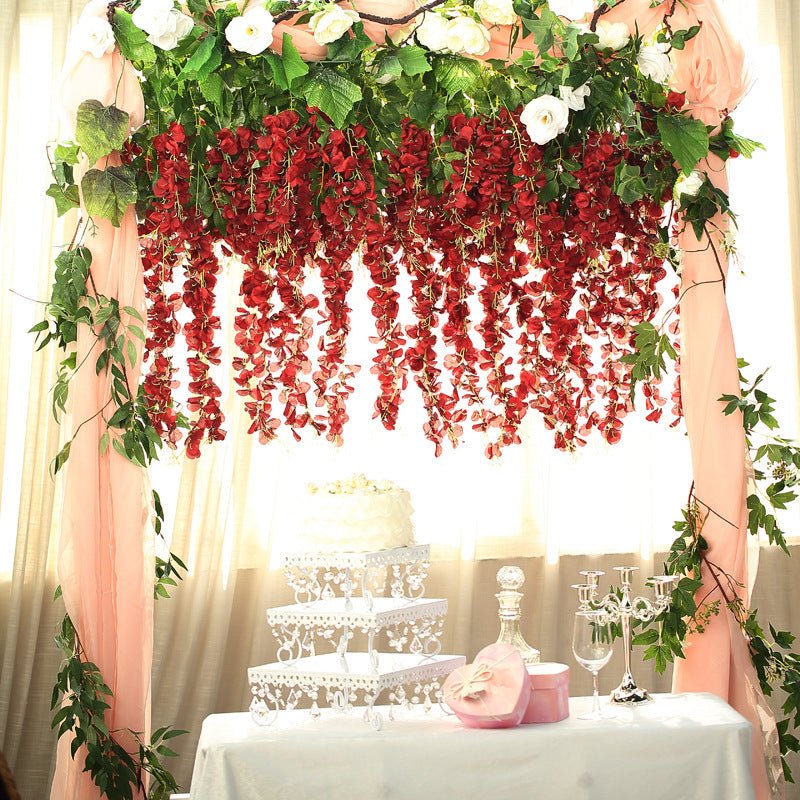 5 Pc Artificial Silk Hanging Wisteria Flower Garland Vines, 3 Strands in 1 Bush 44" Burgundy - YauSpark