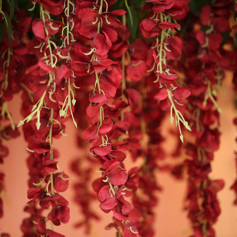 5 Pc Artificial Silk Hanging Wisteria Flower Garland Vines, 3 Strands in 1 Bush 44" Burgundy - YauSpark