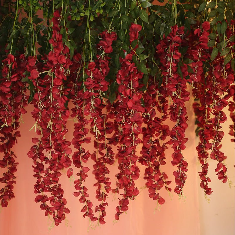 5 Pc Artificial Silk Hanging Wisteria Flower Garland Vines, 3 Strands in 1 Bush 44" Burgundy - YauSpark