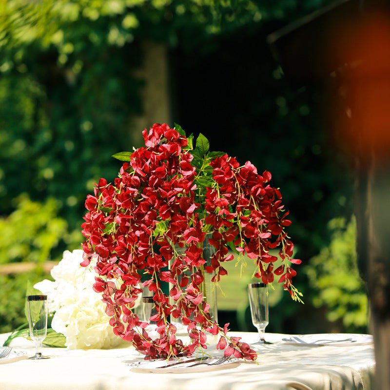 5 Pc Artificial Silk Hanging Wisteria Flower Garland Vines, 3 Strands in 1 Bush 44" Burgundy - YauSpark