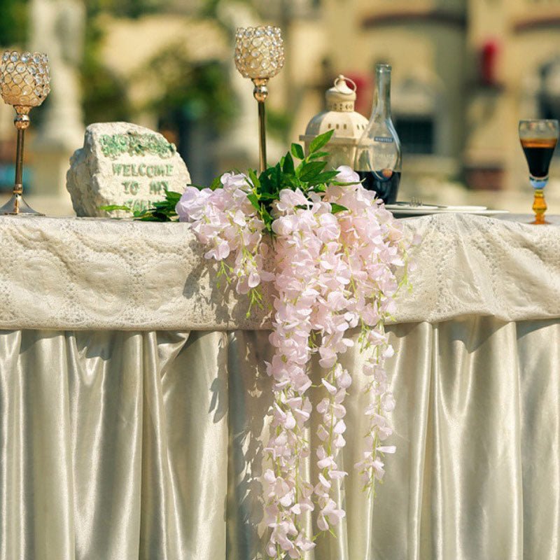 5 Pc Artificial Silk Hanging Wisteria Flower Garland Vines, 3 Strands in 1 Bush 44" Light Pink - YauSpark