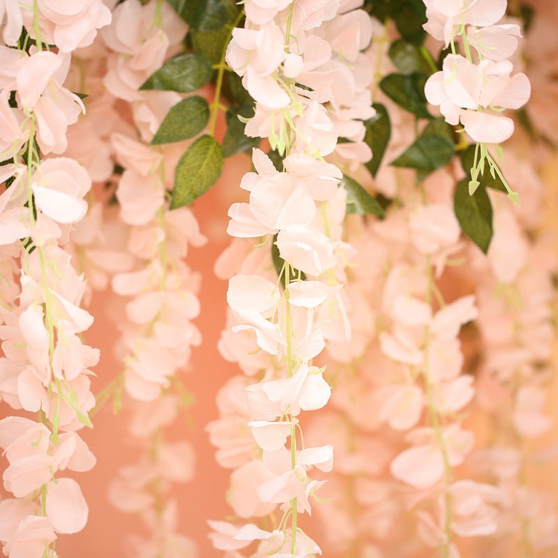 5 Pc Artificial Silk Hanging Wisteria Flower Garland Vines, 3 Strands in 1 Bush 44" Light Pink - YauSpark