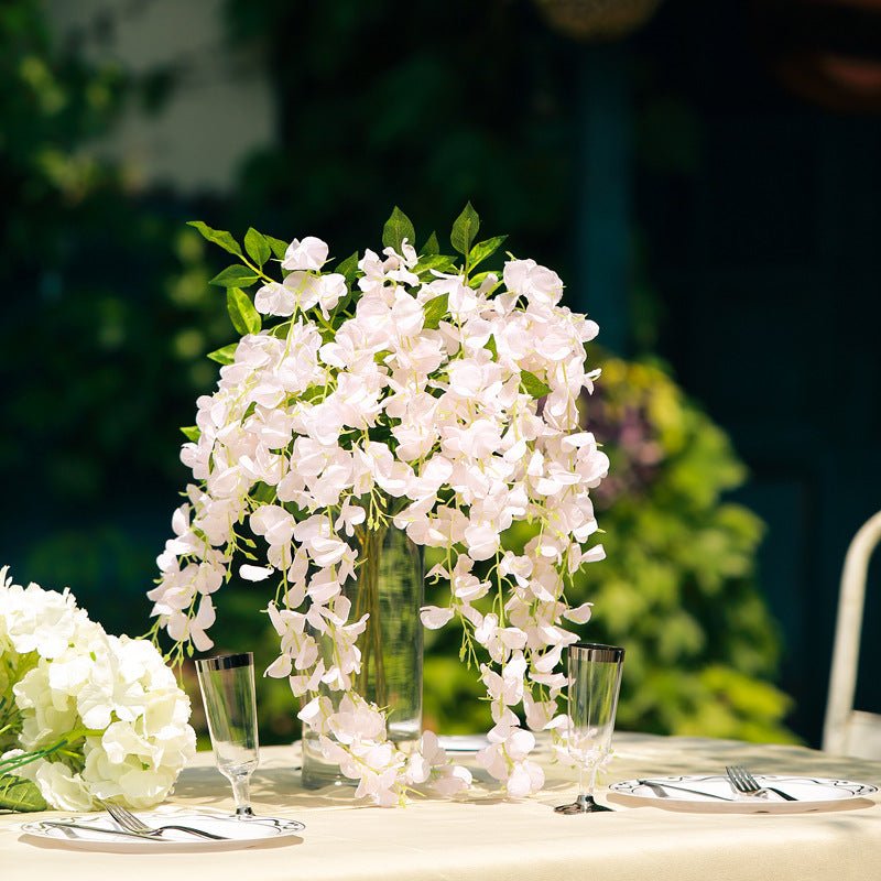 5 Pc Artificial Silk Hanging Wisteria Flower Garland Vines, 3 Strands in 1 Bush 44" Light Pink - YauSpark