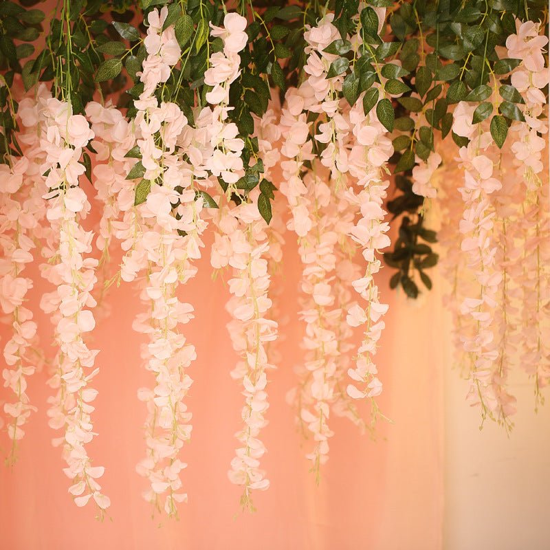 5 Pc Artificial Silk Hanging Wisteria Flower Garland Vines, 3 Strands in 1 Bush 44" Light Pink - YauSpark