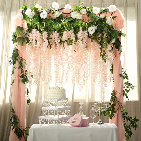 5 Pc Artificial Silk Hanging Wisteria Flower Garland Vines, 3 Strands in 1 Bush 44" Light Pink - YauSpark