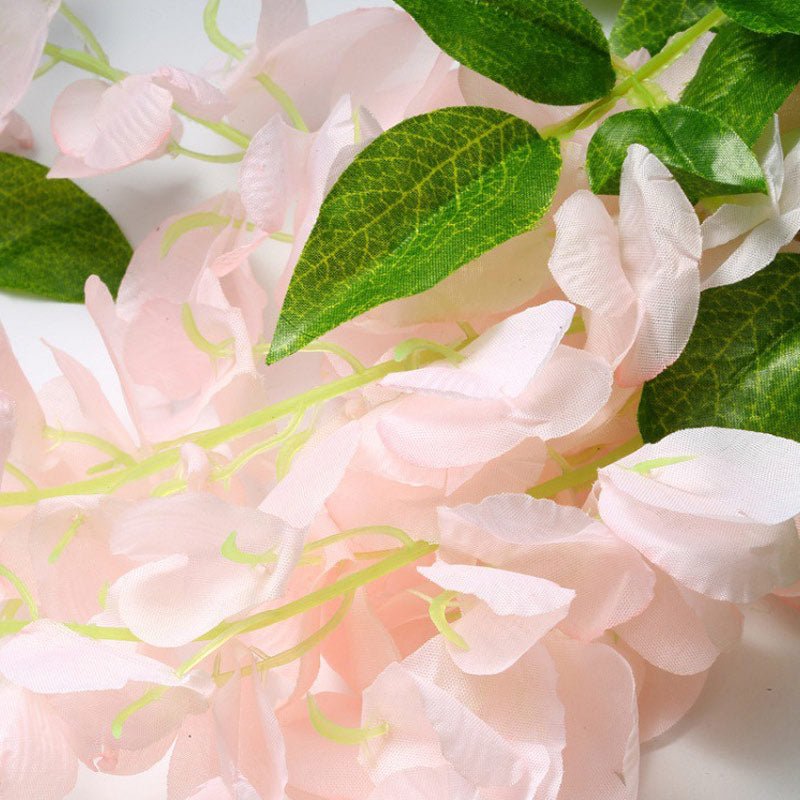 5 Pc Artificial Silk Hanging Wisteria Flower Garland Vines, 3 Strands in 1 Bush 44" Light Pink - YauSpark